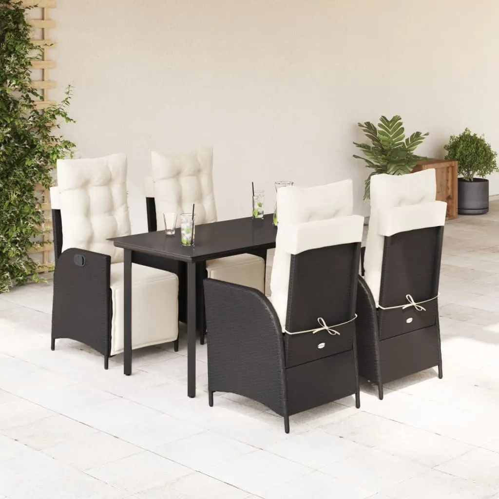 Set da Pranzo da Giardino 5 pz Nero con Cuscini in Polyrattan