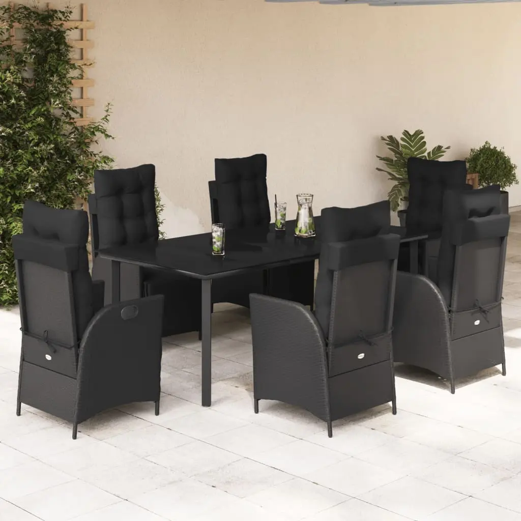 Set da Pranzo da Giardino 7 pz Nero con Cuscini in Polyrattan