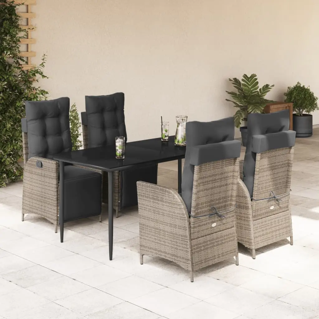 Set da Pranzo da Giardino 5 pz con Cuscini in Polyrattan Grigio