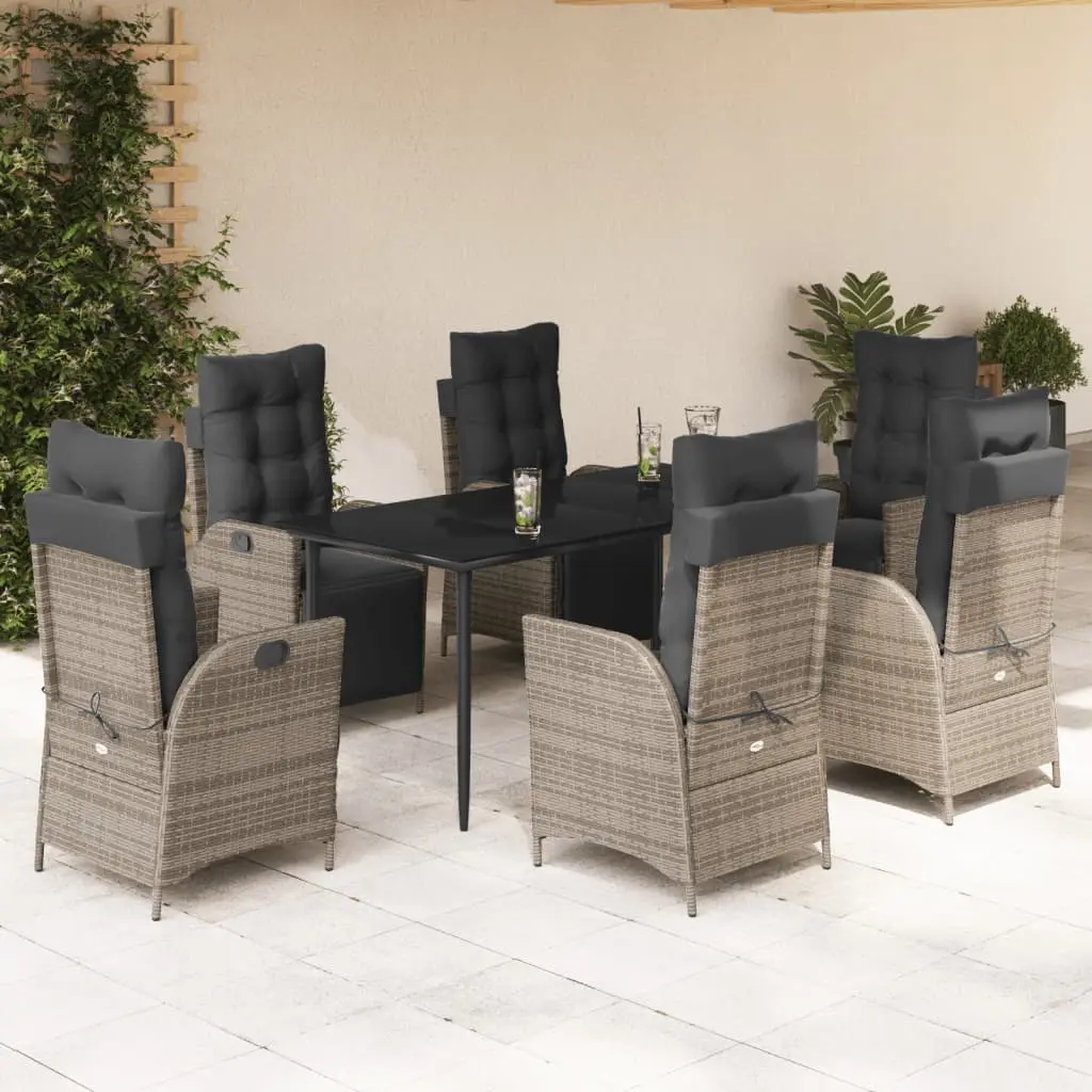 Set da Pranzo da Giardino 7 pz con Cuscini in Polyrattan Grigio