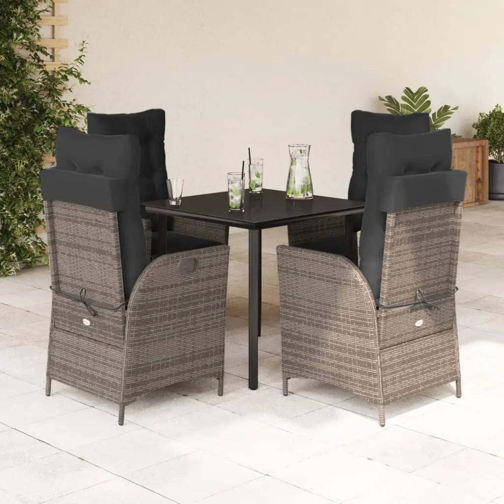 Set da Pranzo da Giardino 5 pz con Cuscini in Polyrattan Grigio