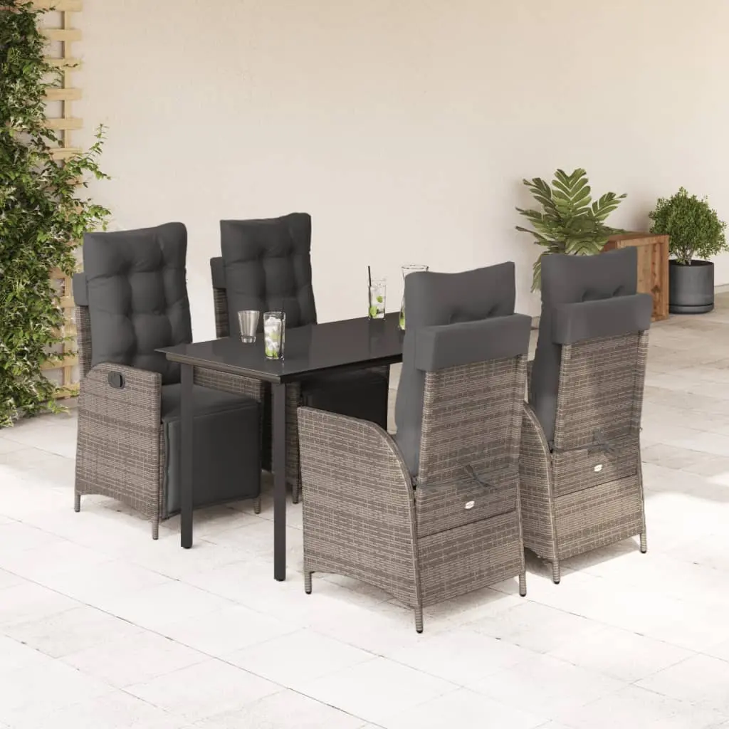 Set da Pranzo da Giardino 5 pz con Cuscini in Polyrattan Grigio