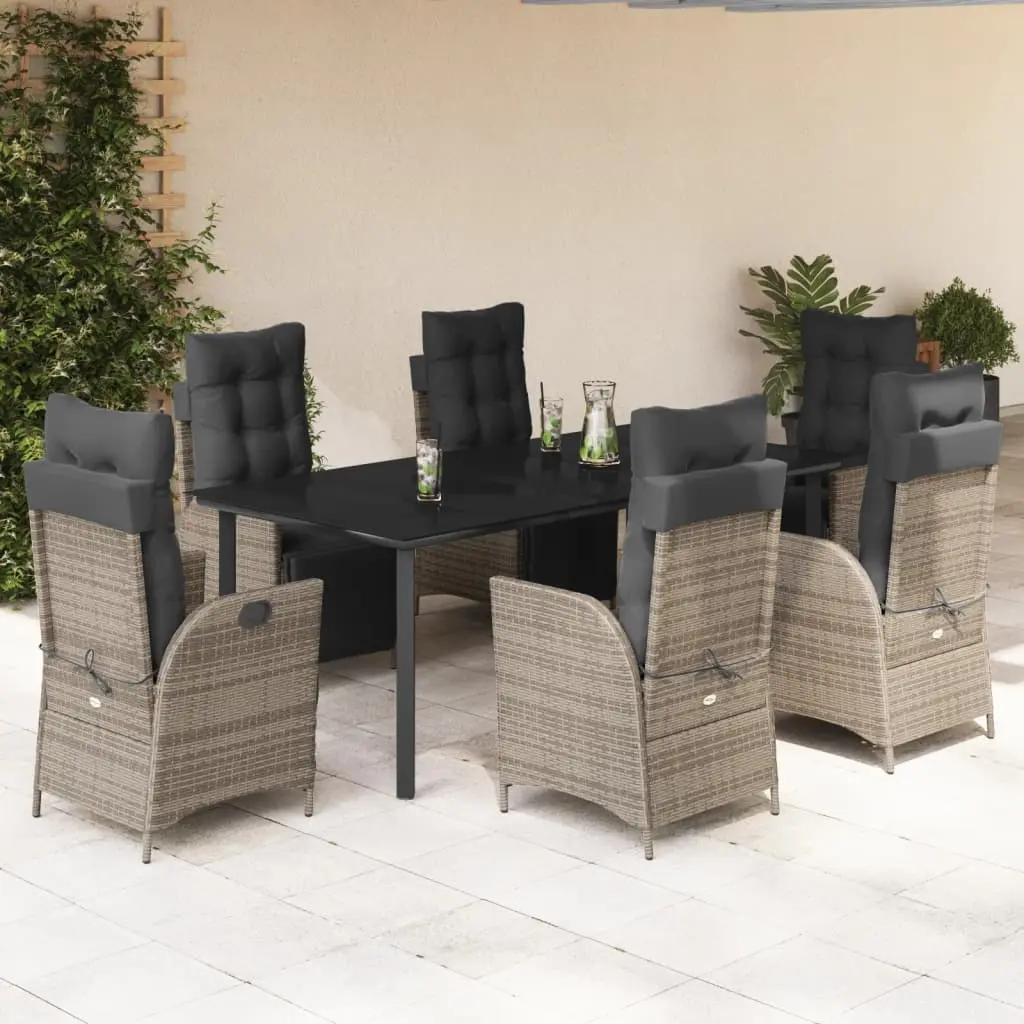 Set da Pranzo da Giardino 7 pz con Cuscini in Polyrattan Grigio