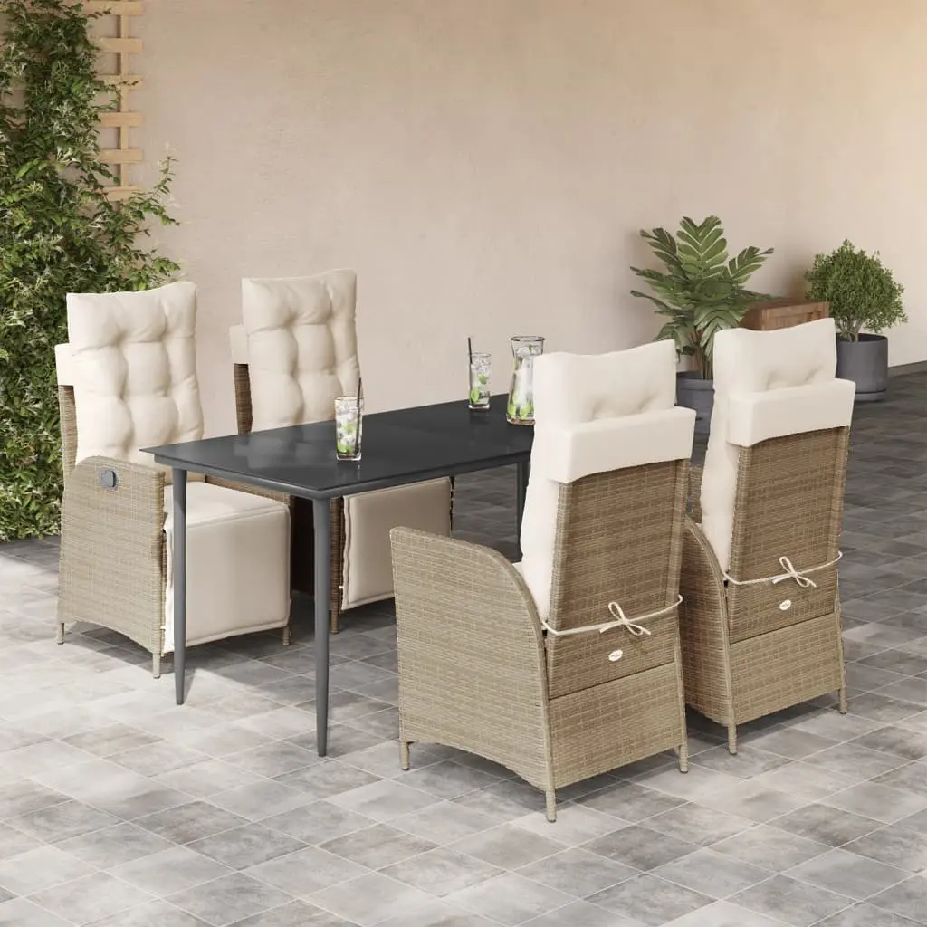 Set da Pranzo da Giardino 5 pz con Cuscini Beige in Polyrattan