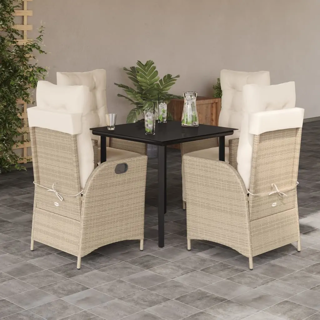 Set da Pranzo da Giardino 5 pz con Cuscini Beige in Polyrattan