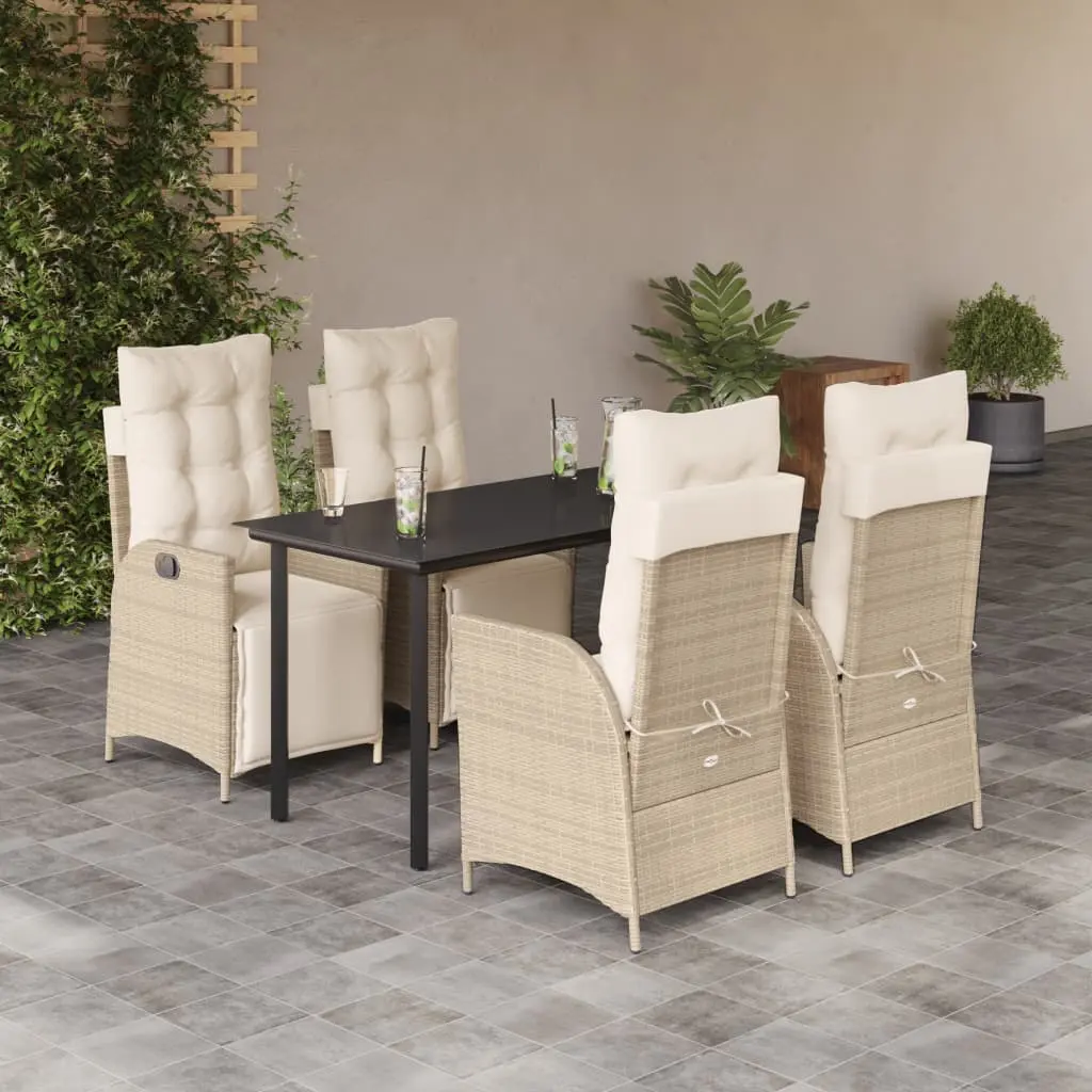 Set da Pranzo da Giardino 5 pz con Cuscini Beige in Polyrattan