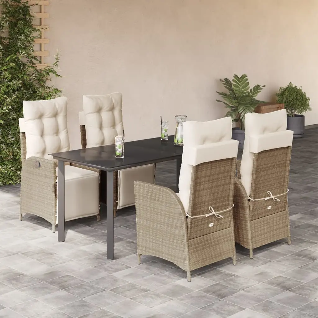 Set da Pranzo da Giardino 5 pz con Cuscini Beige in Polyrattan