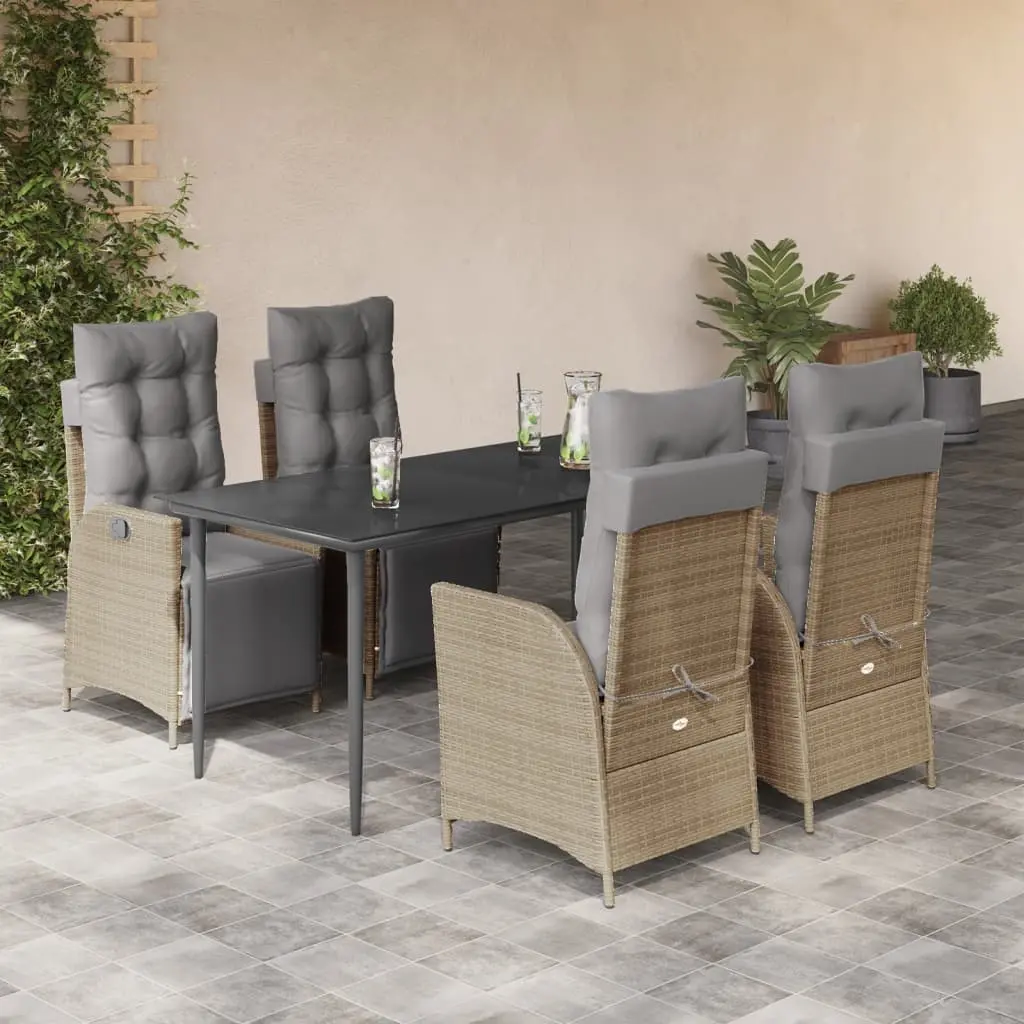 Set Pranzo da Giardino 5 pz con Cuscini Beige Misto Polyrattan