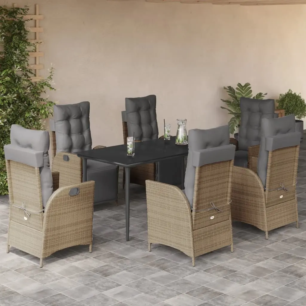 Set Pranzo da Giardino 7 pz con Cuscini Beige Misto Polyrattan