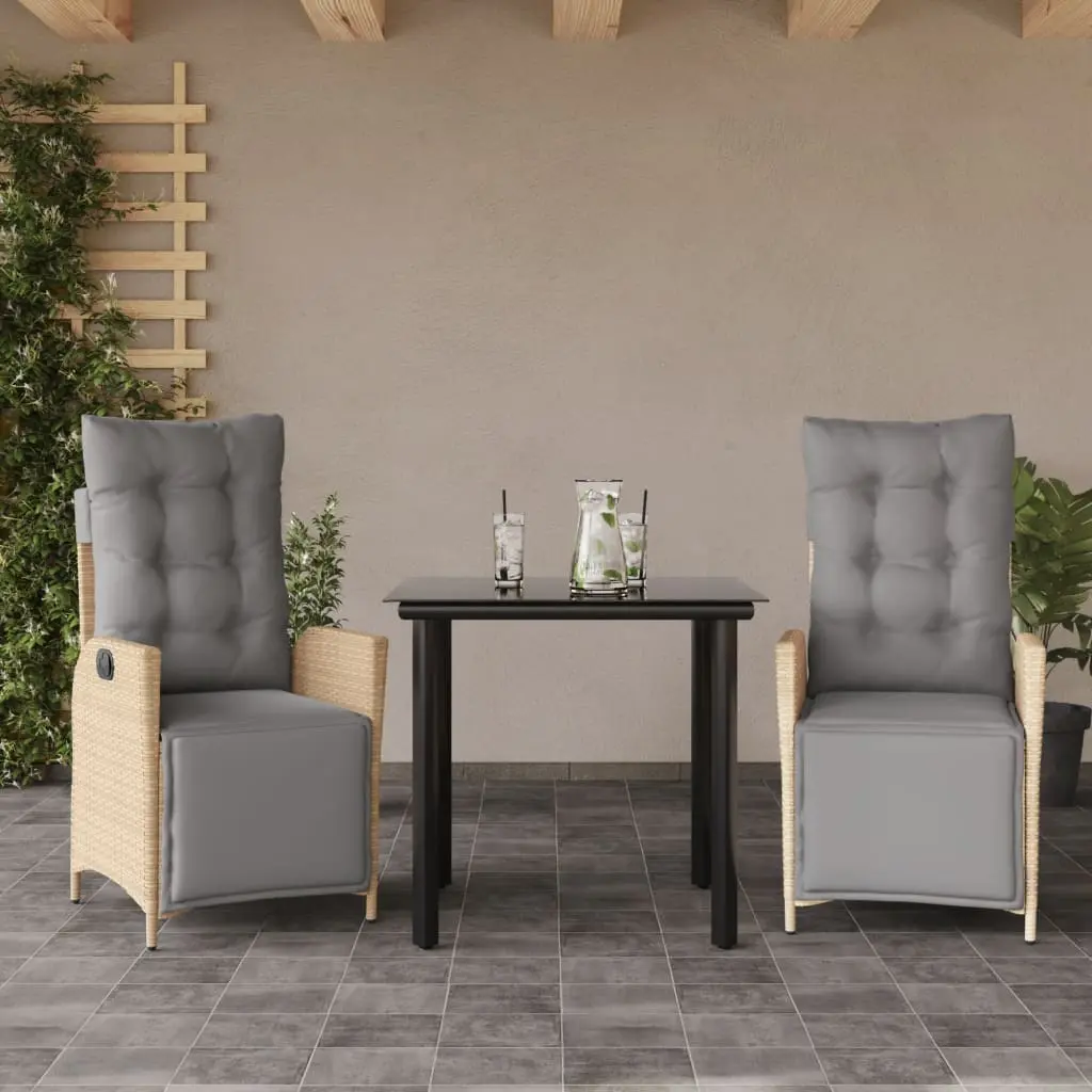 Set Pranzo da Giardino 3 pz con Cuscini Beige Misto Polyrattan