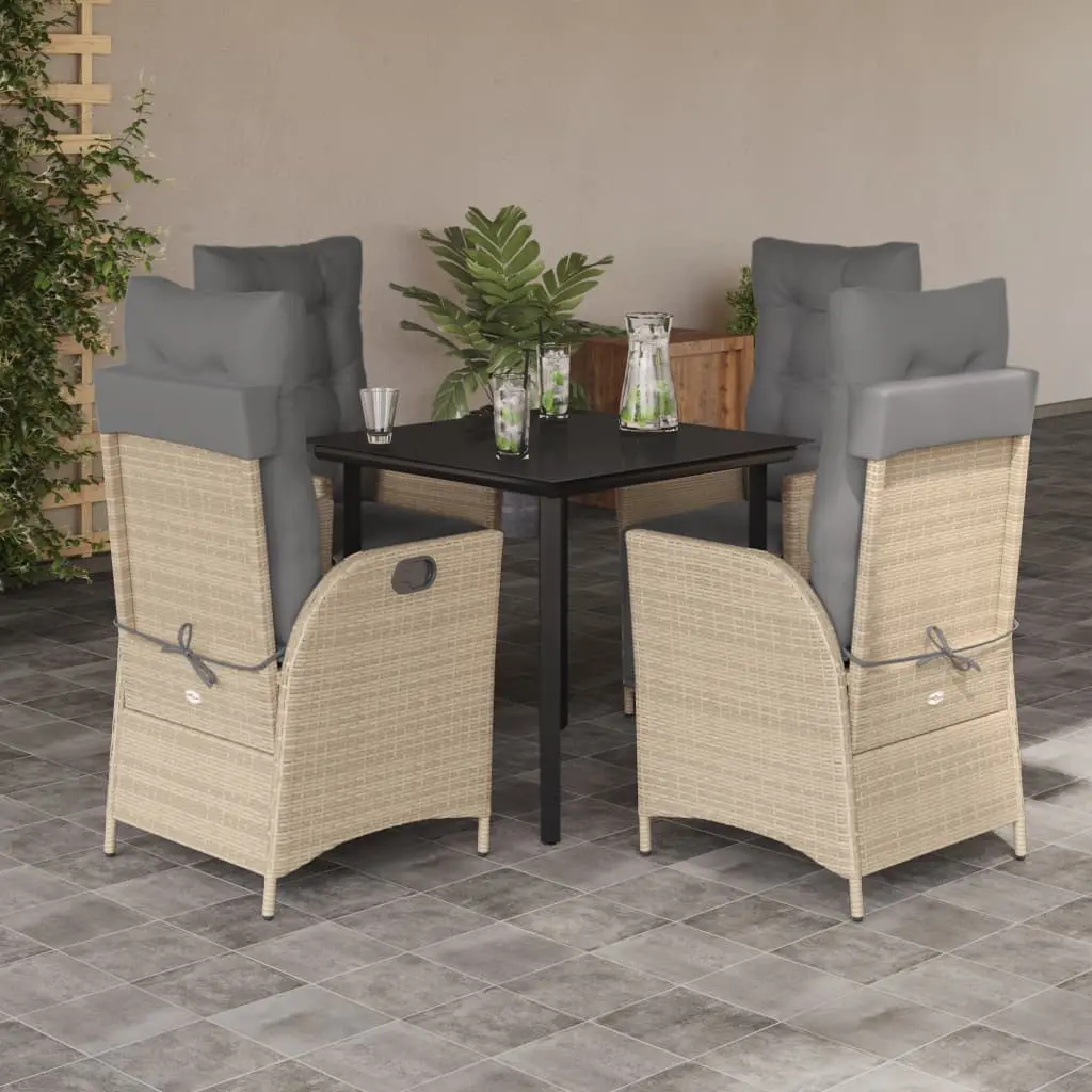 Set Pranzo da Giardino 5 pz con Cuscini Beige Misto Polyrattan