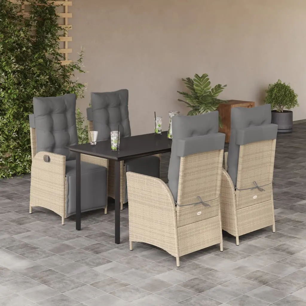 Set Pranzo da Giardino 5 pz con Cuscini Beige Misto Polyrattan