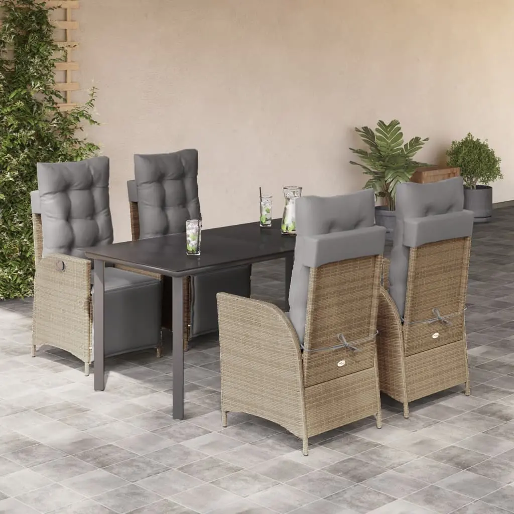 Set Pranzo da Giardino 5 pz con Cuscini Beige Misto Polyrattan