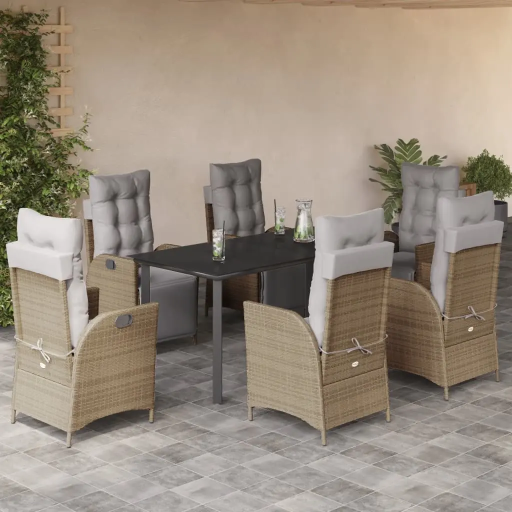 Set Pranzo da Giardino 7 pz con Cuscini Beige Misto Polyrattan