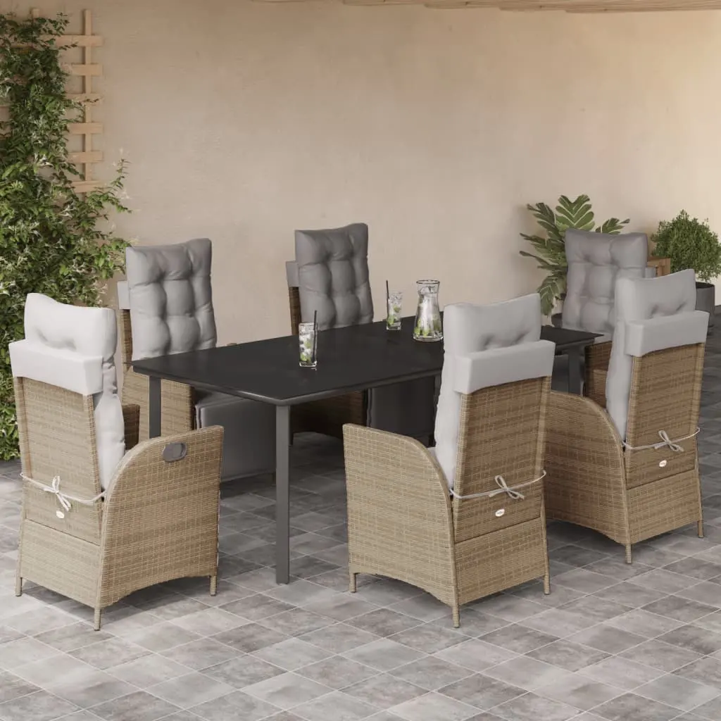 Set Pranzo da Giardino 7 pz con Cuscini Beige Misto Polyrattan