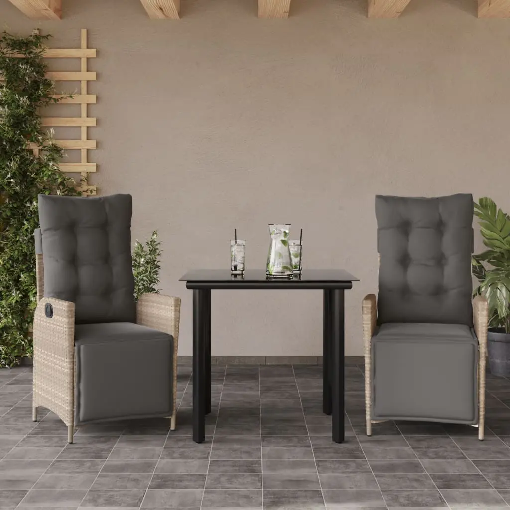 Set Pranzo da Giardino 3pz con Cuscini Grigio Chiaro Polyrattan