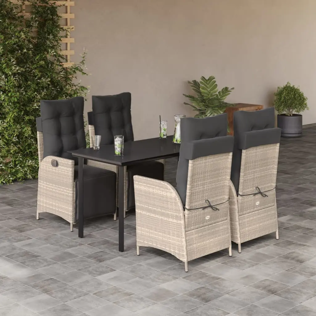 Set Pranzo da Giardino 5pz con Cuscini Grigio Chiaro Polyrattan