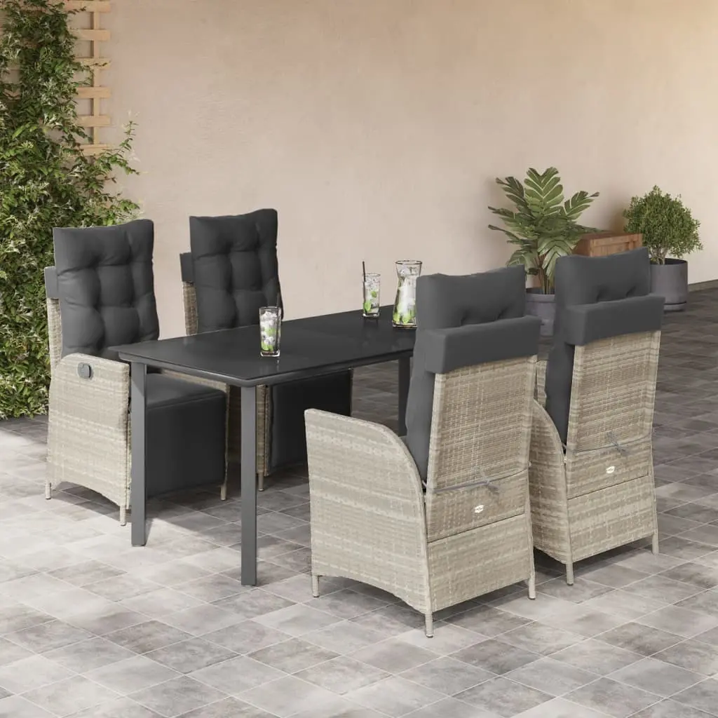 Set Pranzo da Giardino 5pz con Cuscini Grigio Chiaro Polyrattan