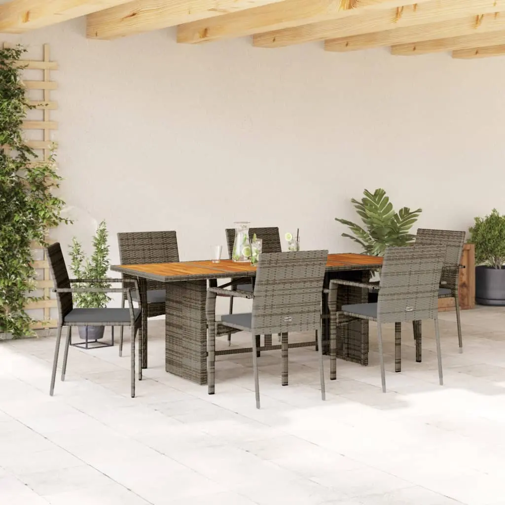 Set da Pranzo da Giardino 7 pz con Cuscini in Polyrattan Grigio