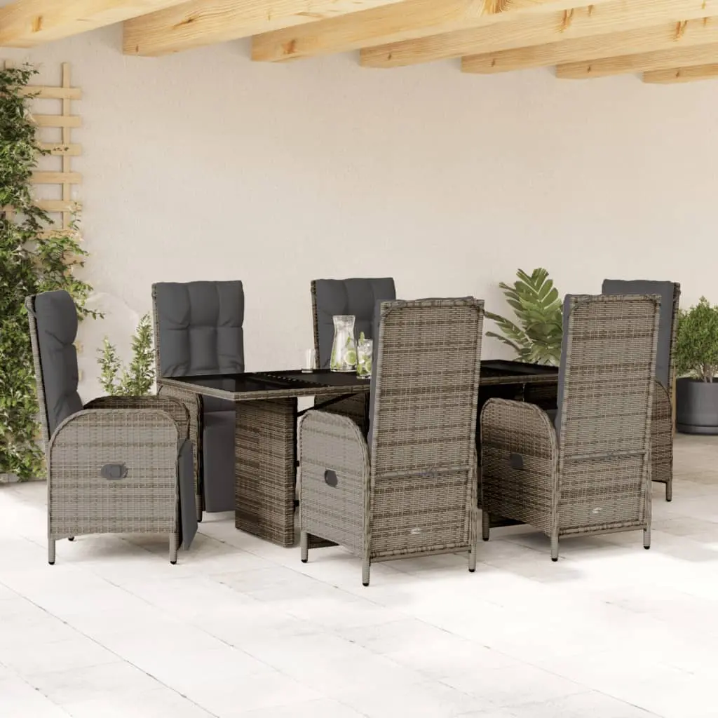 Set da Pranzo da Giardino 7 pz con Cuscini in Polyrattan Grigio