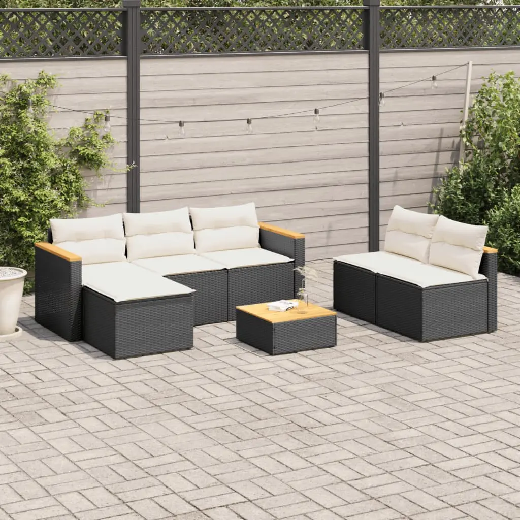 Set Divani da Giardino 5 pz con Cuscini Nero Polyrattan Acacia