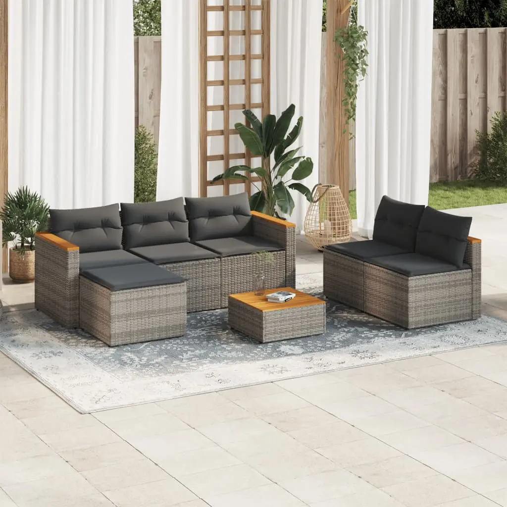 Set Divano Giardino 5 pz con Cuscini Grigio Polyrattan Acacia