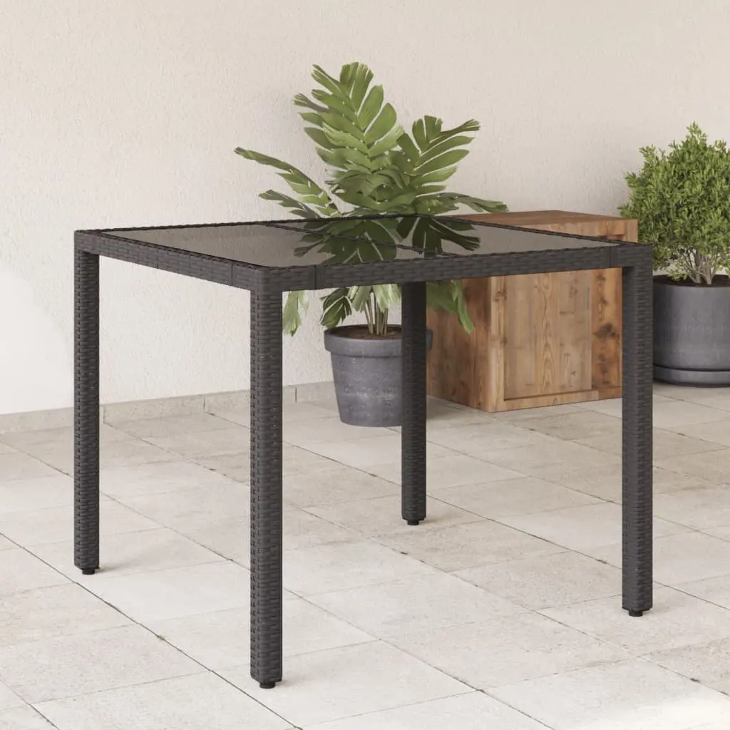 Tavolo da Giardino Piano in Vetro Nero 90x90x75 cm Polyrattan