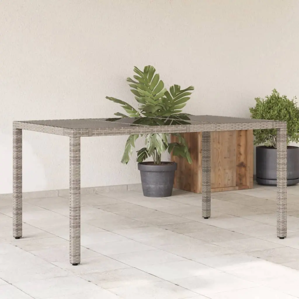 Tavolo da Giardino Piano in Vetro Grigio 150x90x75cm Polyrattan