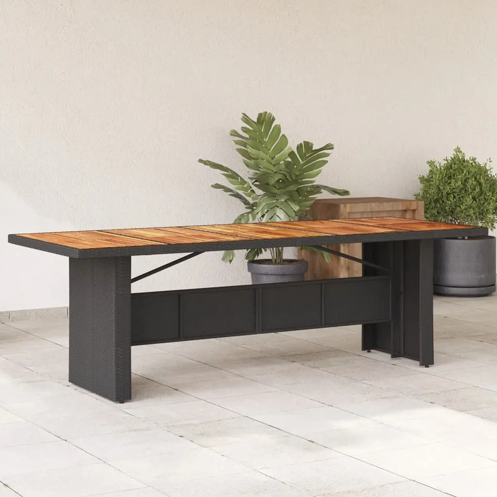 Tavolo Giardino Piano Legno Acacia Nero 240x90x75 cm Polyrattan