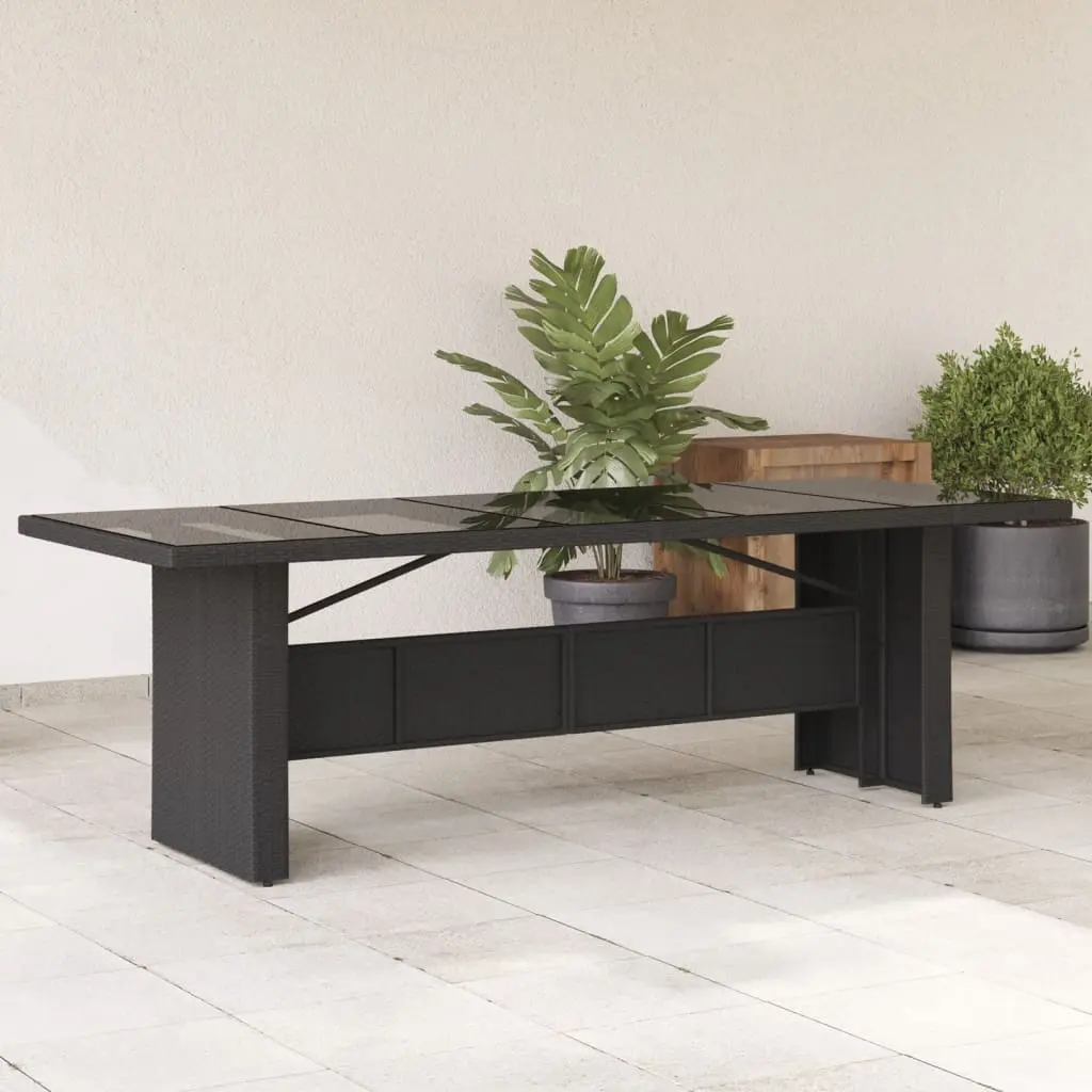 Tavolo da Giardino Piano in Vetro Nero 240x90x75 cm Polyrattan