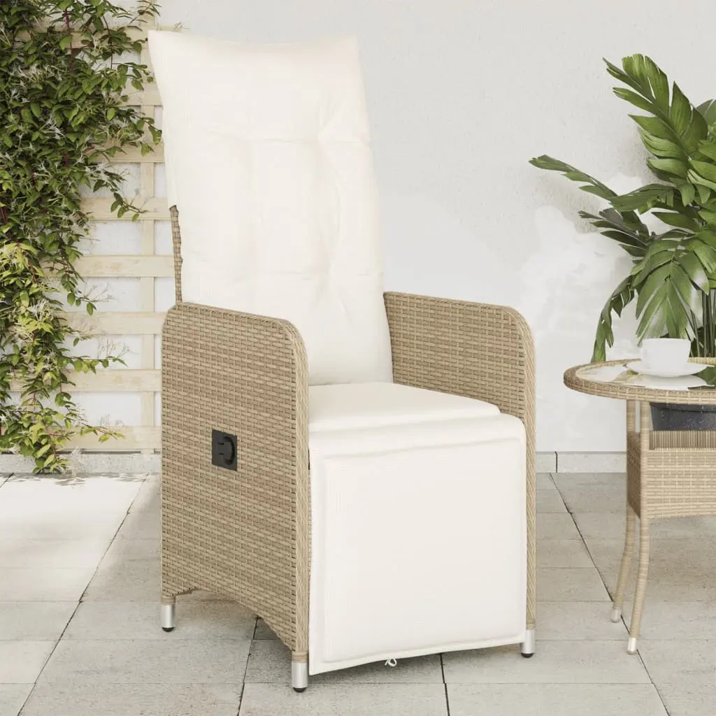 Sedia Reclinabile da Giardino con Cuscini Beige in Polyrattan