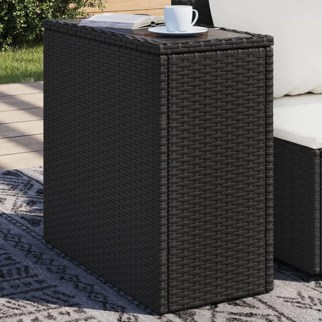 vidaXL Tavolo da Giardino Piano in Vetro Nero 58x27,5x55 cm Polyrattan