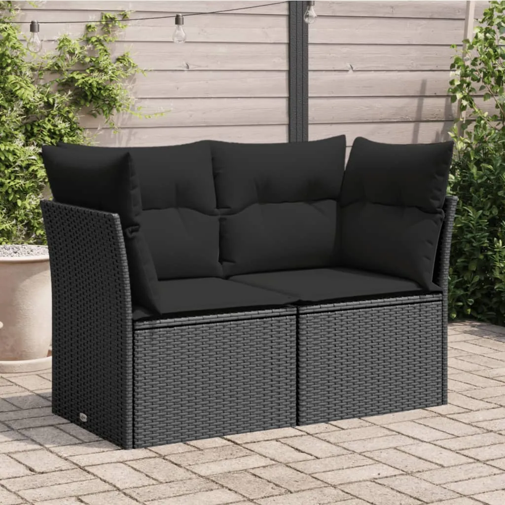 vidaXL Divano da Giardino con Cuscini a 2 Posti Nero in Polyrattan