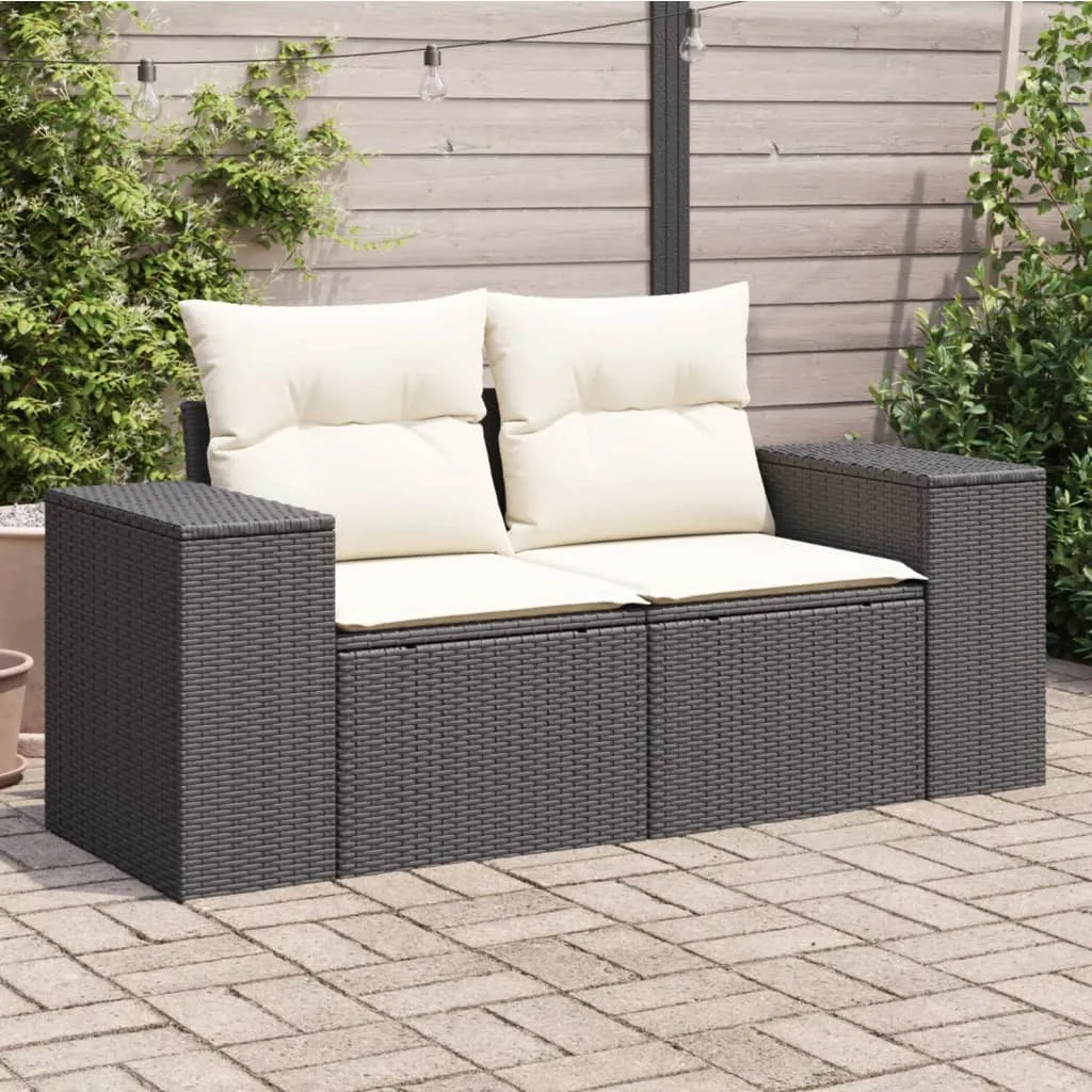 vidaXL Divano da Giardino con Cuscini a 2 Posti Nero in Polyrattan