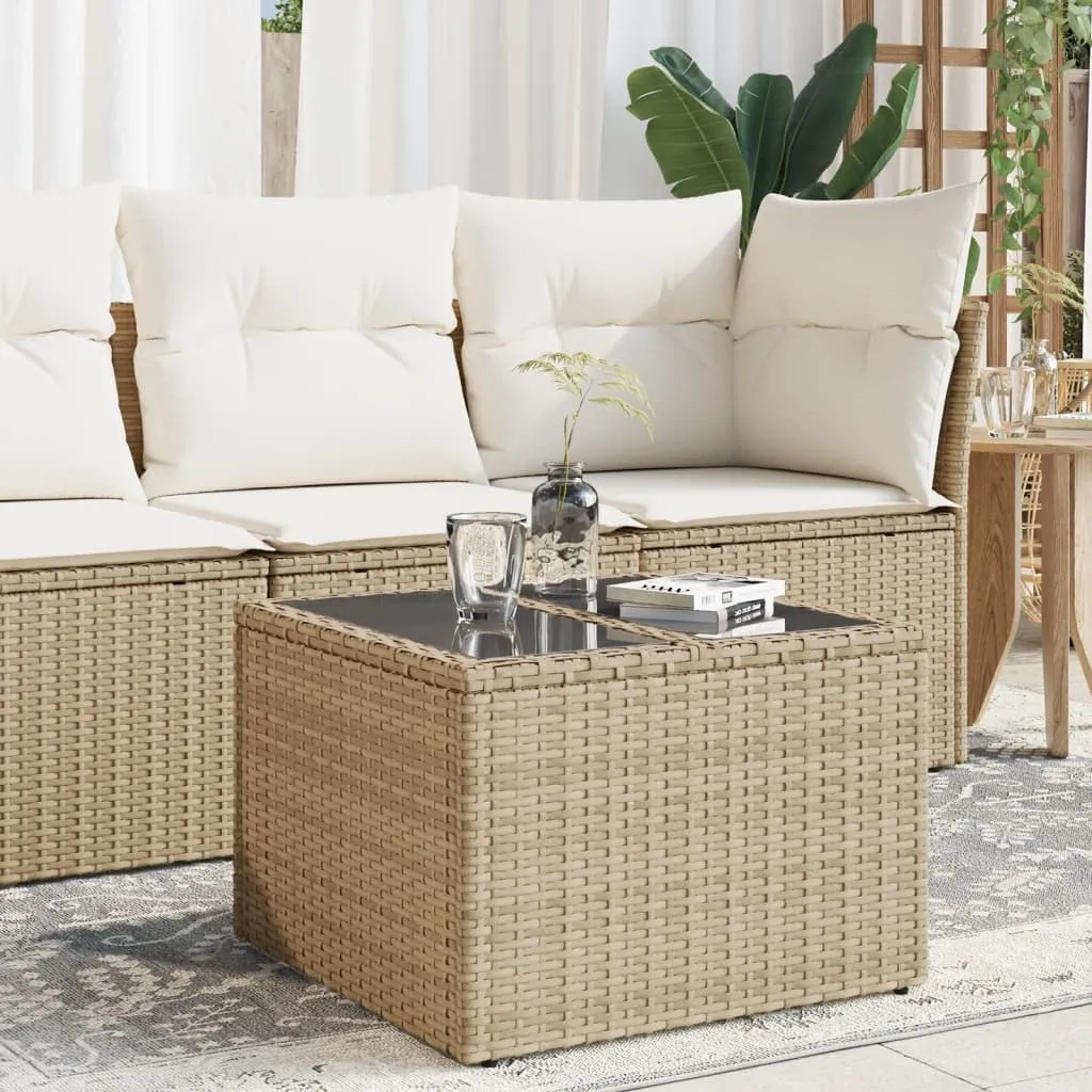 vidaXL Tavolo da Giardino Piano in Vetro Beige 55x55x37 cm Polyrattan