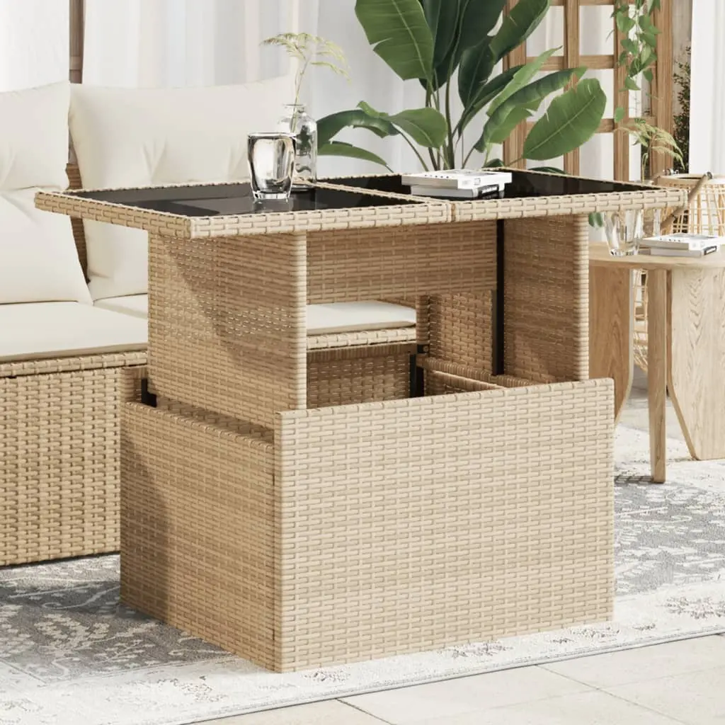 Tavolo da Giardino Piano in Vetro Beige 100x55x73 cm Polyrattan