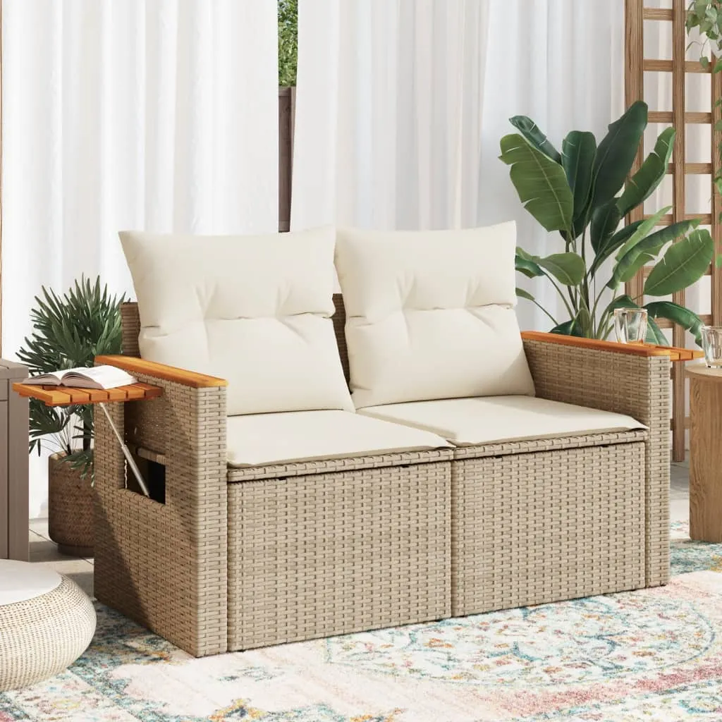 vidaXL Divano da Giardino con Cuscini a 2 Posti Beige in Polyrattan