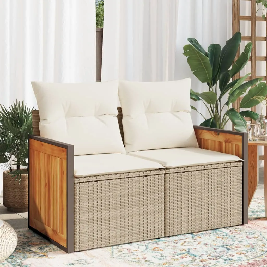 vidaXL Divano da Giardino con Cuscini a 2 Posti Beige in Polyrattan