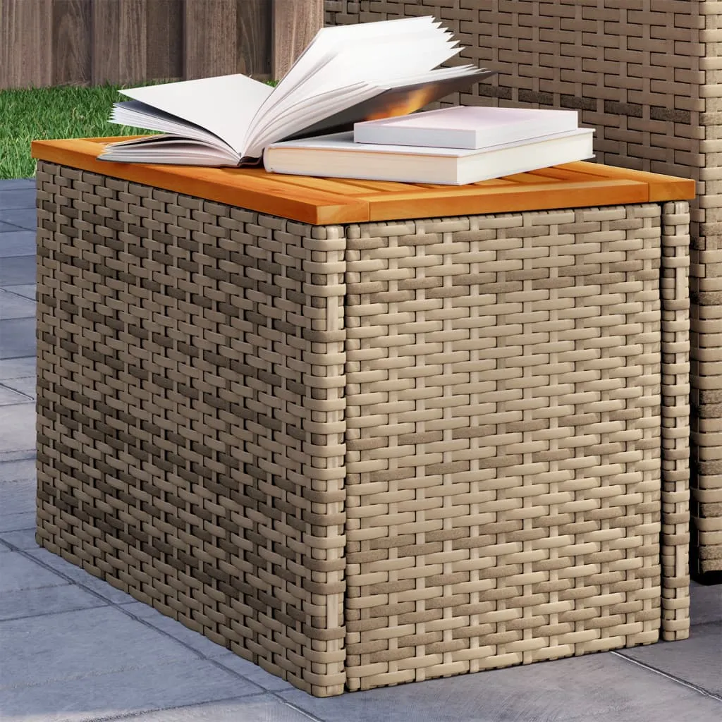 vidaXL Tavolini Giardino 2pz Beige 55x34x37 Polyrattan Legno Massello