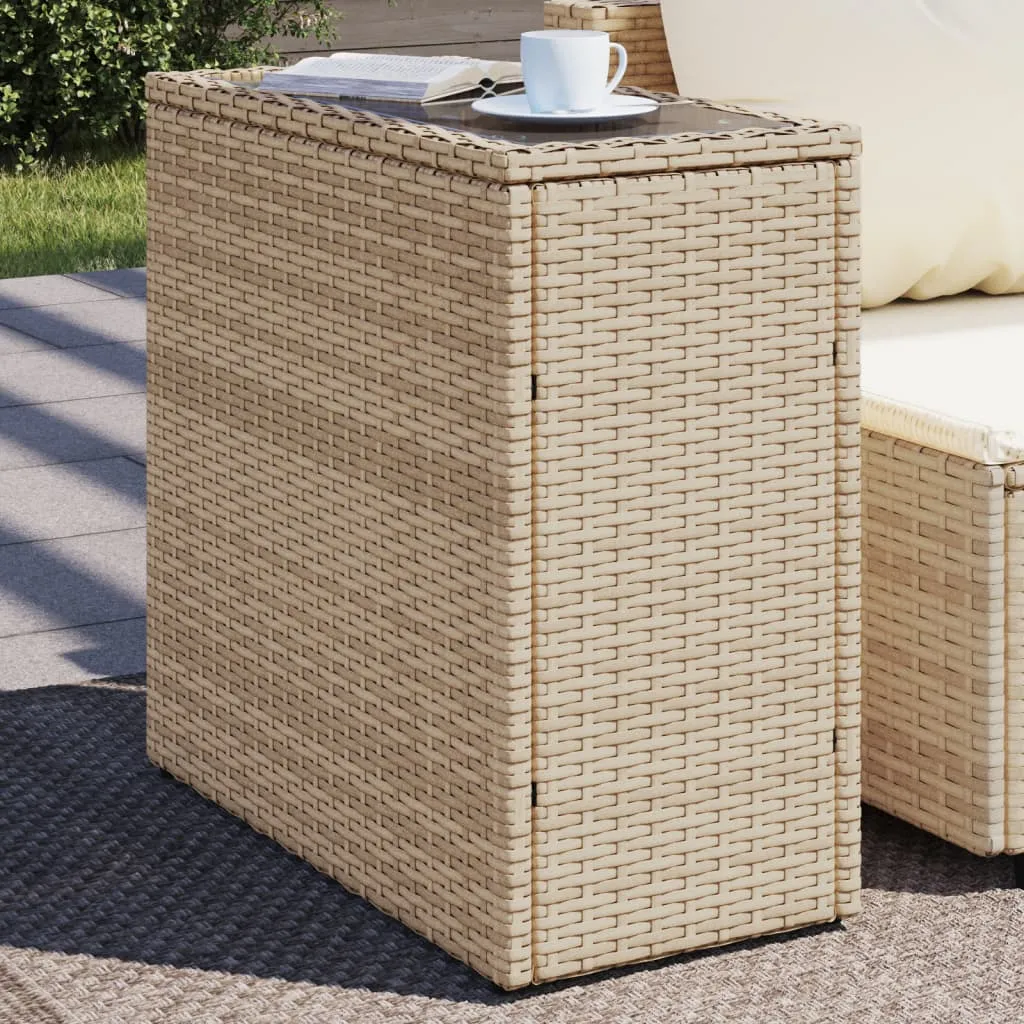 vidaXL Tavolino da Giardino Piano Vetro Beige 58x27,5x55 cm Polyrattan