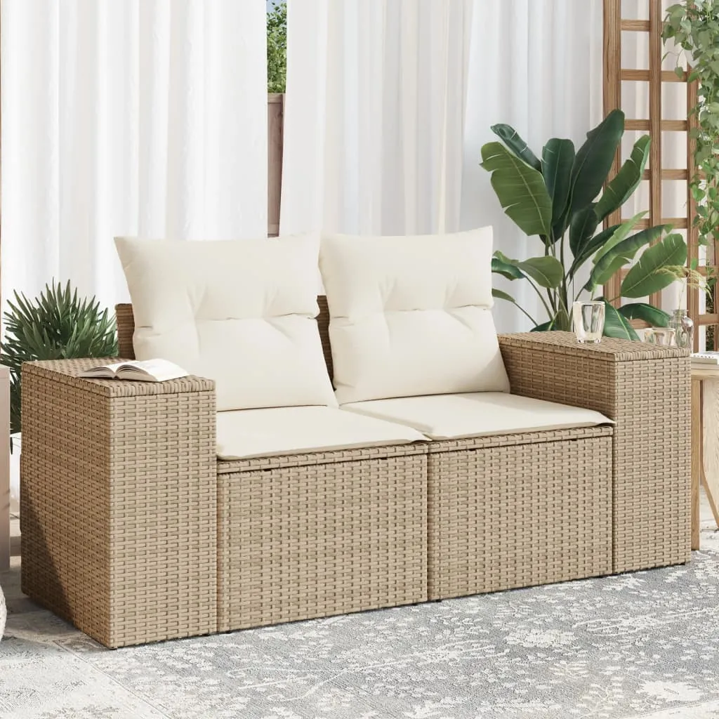 vidaXL Divano da Giardino con Cuscini a 2 Posti Beige in Polyrattan