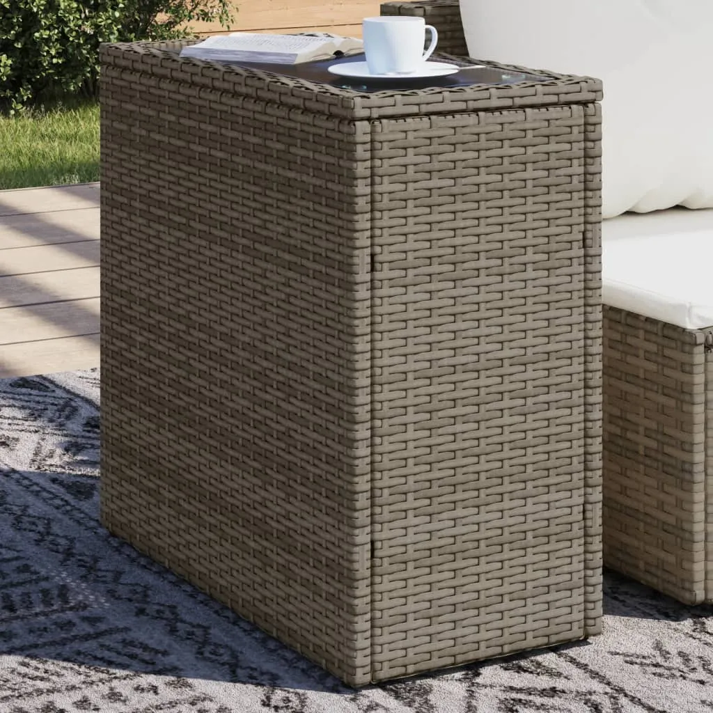 vidaXL Tavolino Giardino Piano Vetro Grigio 58x27,5x55 cm Polyrattan