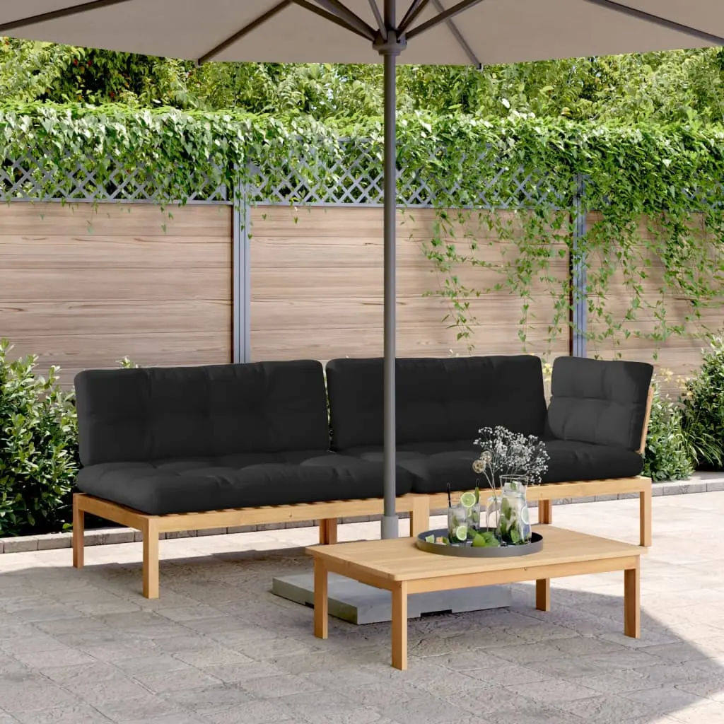 Set Divano Pallet Giardino 3pz con Cuscini Massello Acacia