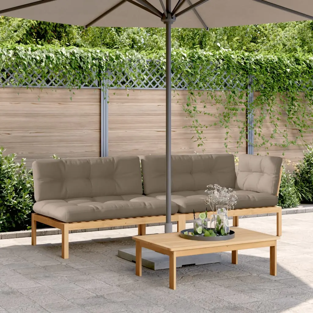 Set Divano Pallet Giardino 3pz con Cuscini Massello Acacia