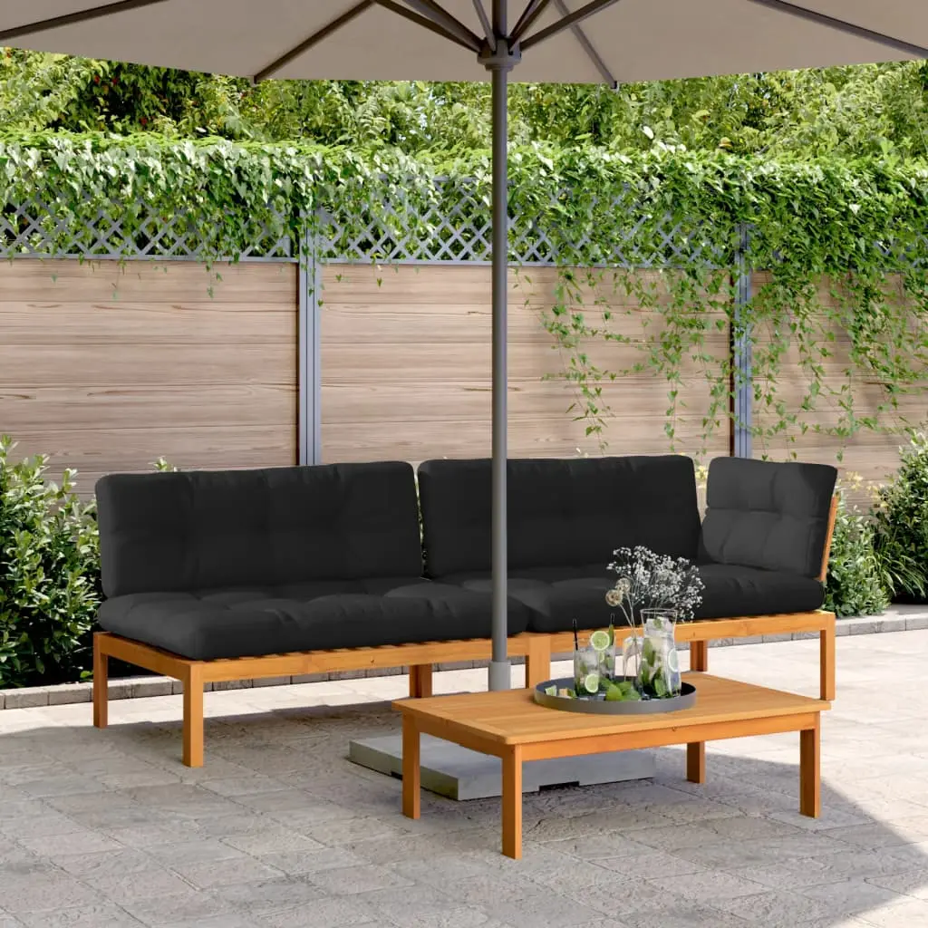 Set Divano Pallet Giardino 3pz con Cuscini Massello Acacia