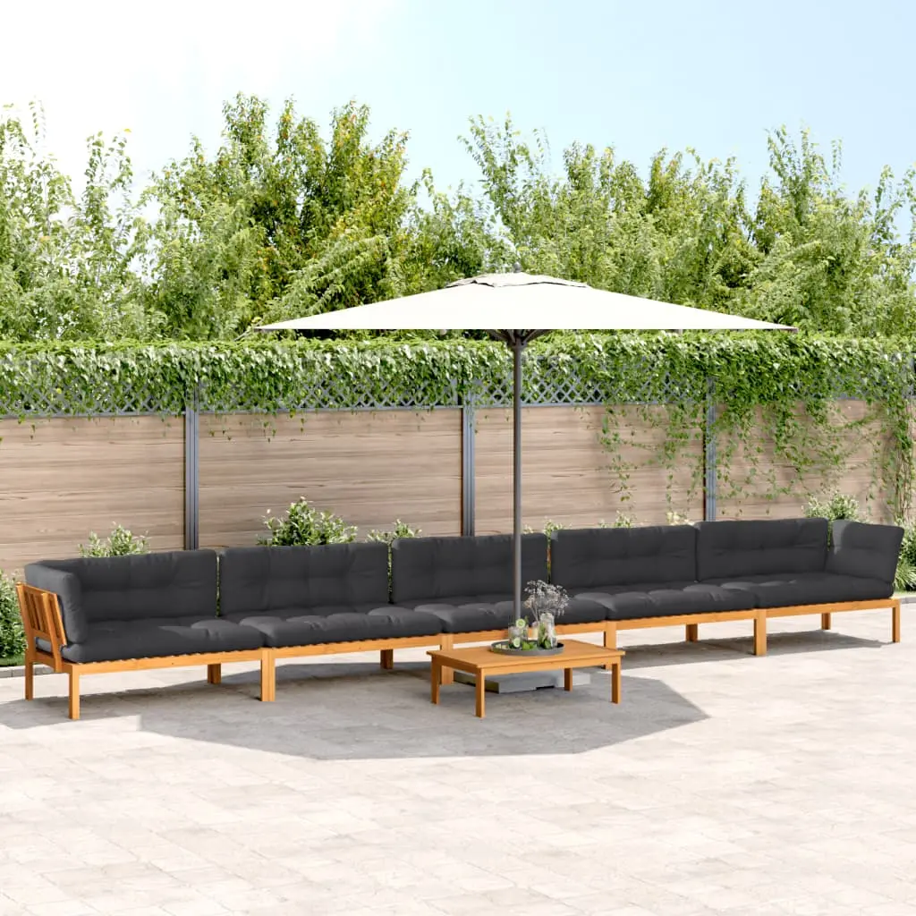 Set Divano Pallet da Giardino 6 pz con Cuscini Massello Acacia