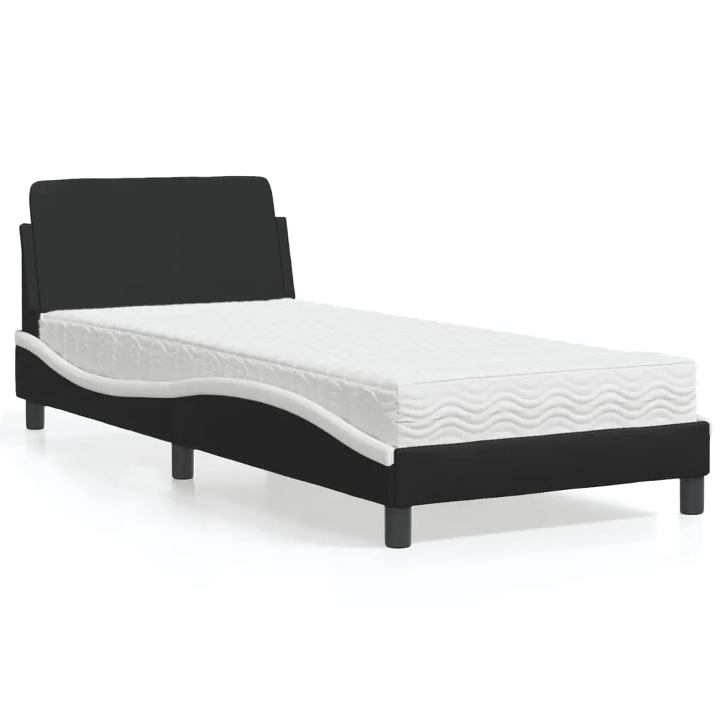 Letto con Materasso Nero e Bianco 90x190 cm in Similpelle