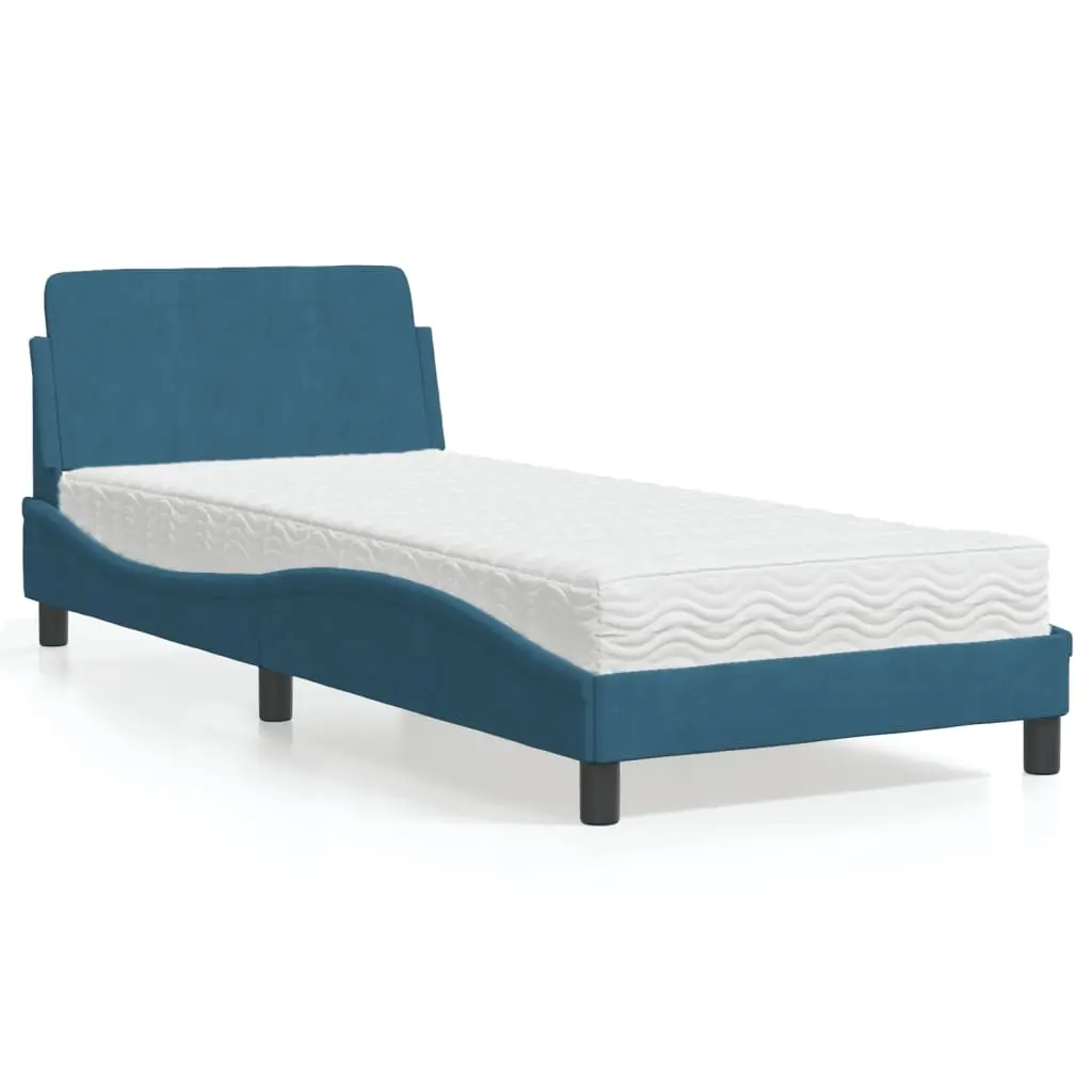 Letto con Materasso Blu 90x200 cm in Velluto