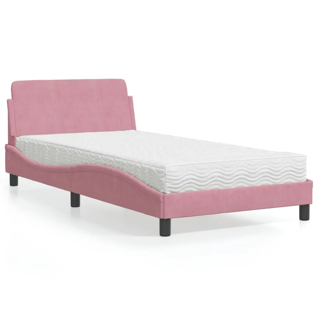 Letto con Materasso Rosa 100x200 cm in Velluto