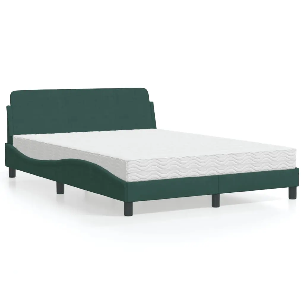 Letto con Materasso Verde Scuro 140x190 cm in Velluto